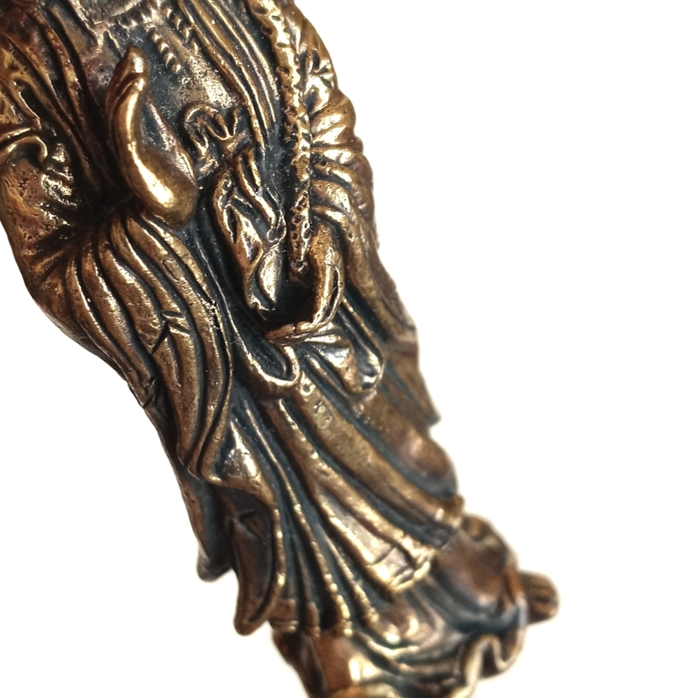 Antique Vintage Elegant Bronzed Brass Figurine With Lotus Flower From India - Picture 7 of 12